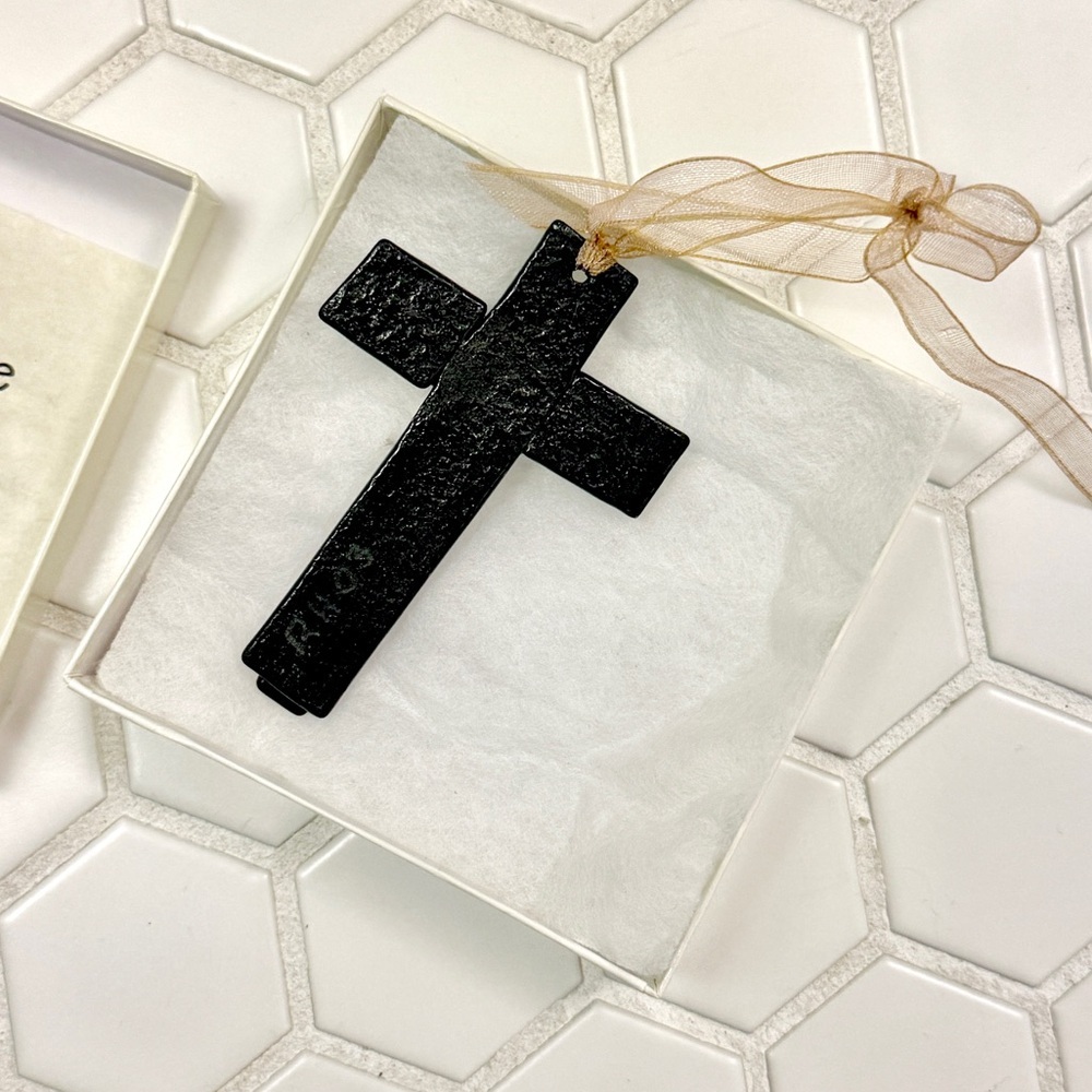 Colorful Recycled Glass Cross Christmas Ornament - Picture 2 of 5